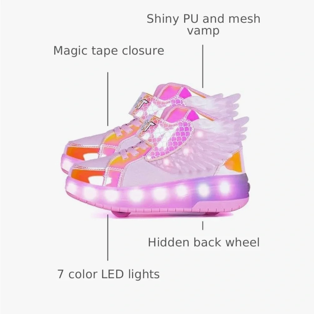 Little Girls Shoe Bundle - Aikuass LED roller sneakers and Dream Pairs booties - Picture 6 of 16